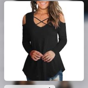 24 seven comfort apparel women’s crisscross tunic, top black, new size small